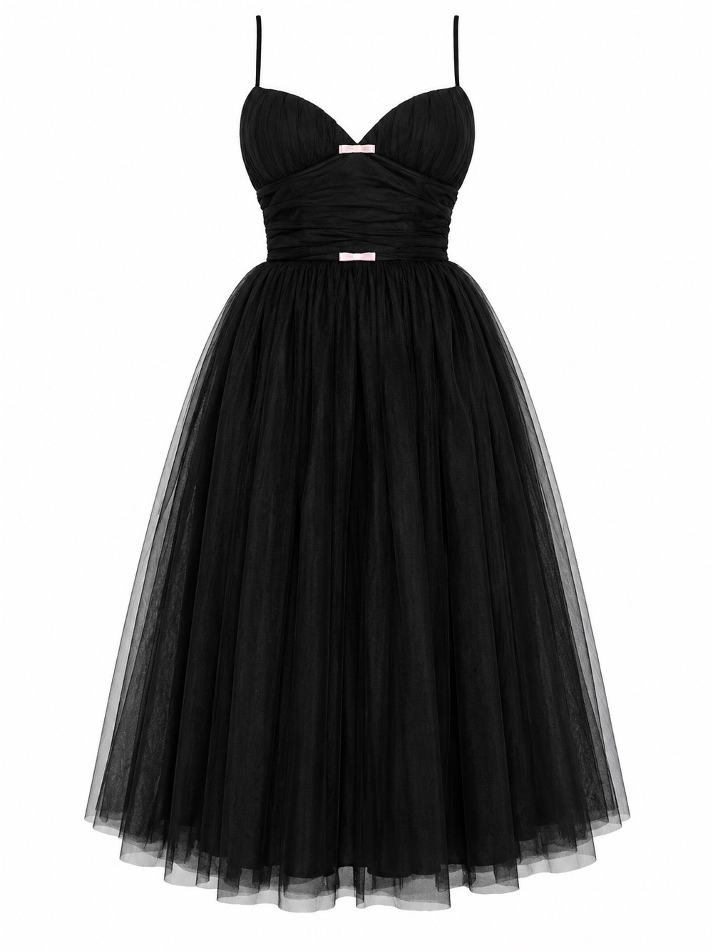Fashion Nova Black Tulle Midi Dress with Pink Accents